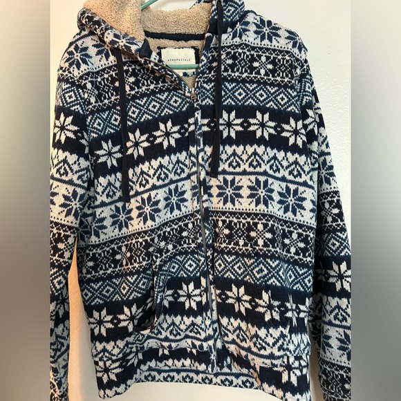 Aéropostale Sherpa Lined Fair Isle Zip Hoodie Jacket – Size M - Picture 9 of 15